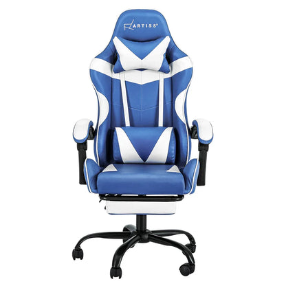Artiss Gaming Office Chair Executive Computer Leather Chairs Footrest Blue White - Mekamart Australia
