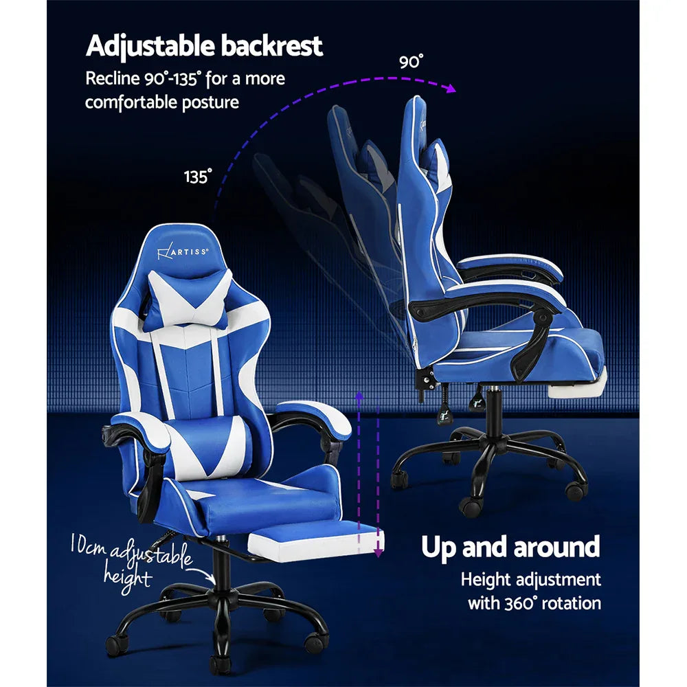 Artiss Gaming Office Chair Executive Computer Leather Chairs Footrest Blue White - Mekamart Australia