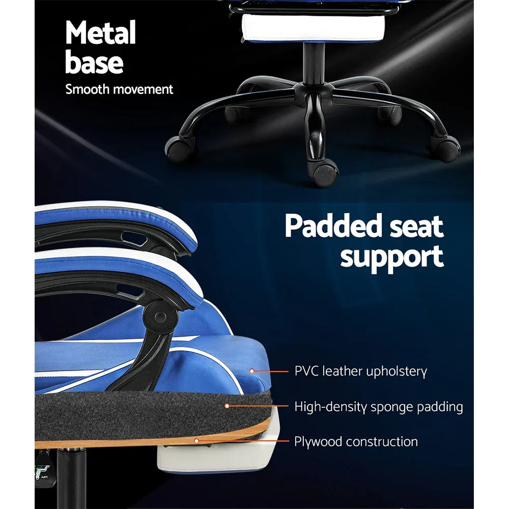 Artiss Gaming Office Chair Executive Computer Leather Chairs Footrest Blue White - Mekamart Australia