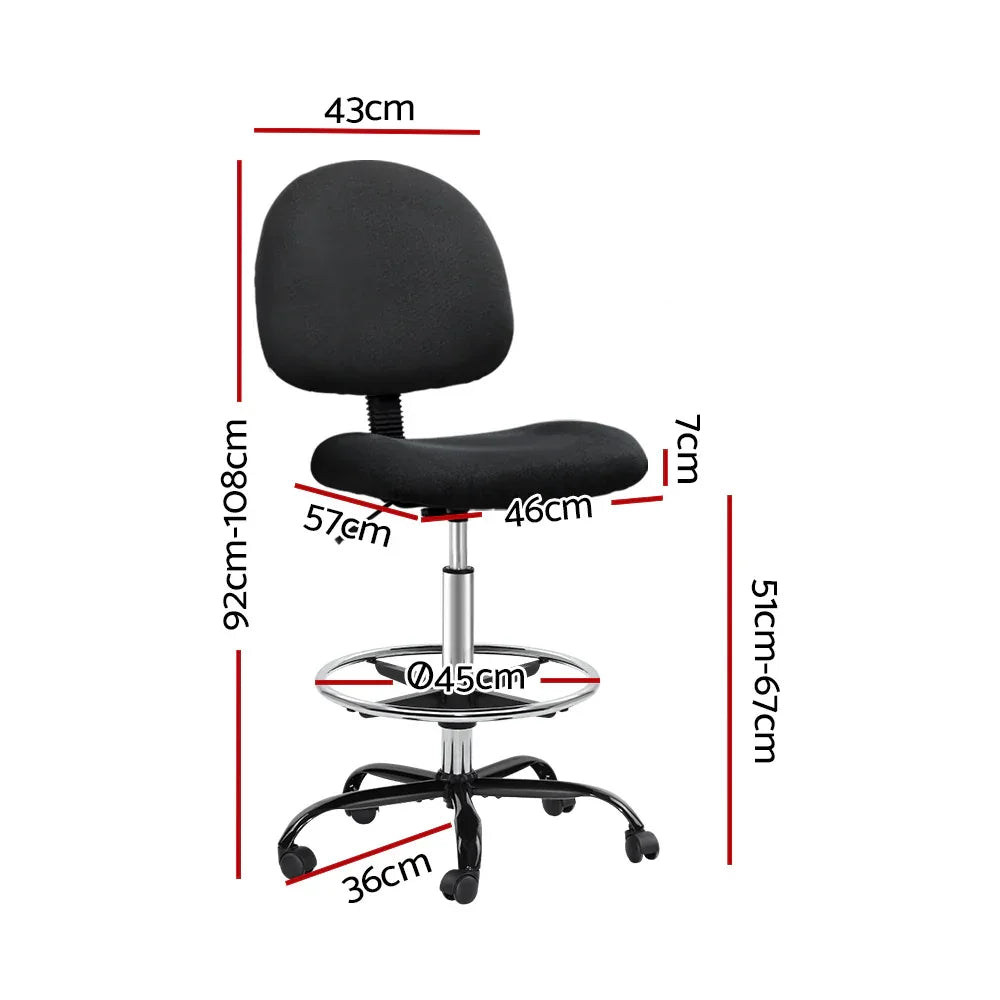 Artiss Office Chair Drafting Stool Fabric Chairs Black - Mekamart Australia
