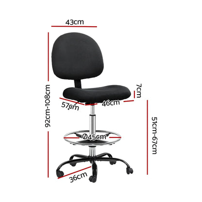 Artiss Office Chair Drafting Stool Fabric Chairs Black - Mekamart Australia