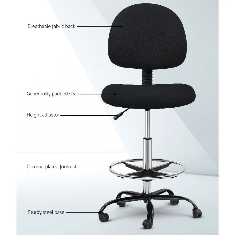 Artiss Office Chair Drafting Stool Fabric Chairs Black - Mekamart Australia