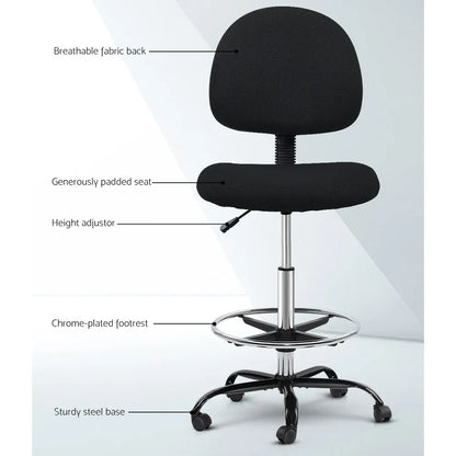 Artiss Office Chair Drafting Stool Fabric Chairs Black - Mekamart Australia