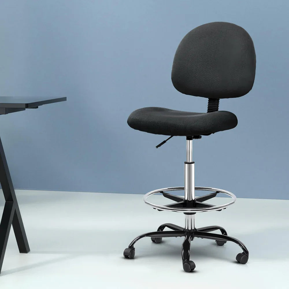 Artiss Office Chair Drafting Stool Fabric Chairs Black - Mekamart Australia