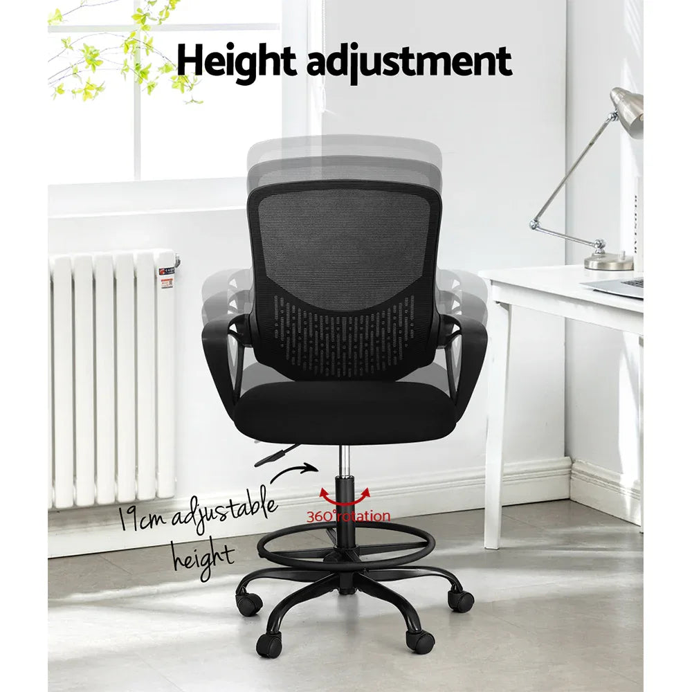 Artiss Office Chair Drafting Stool Computer Standing Desk Mesh Chairs Black - Mekamart Australia