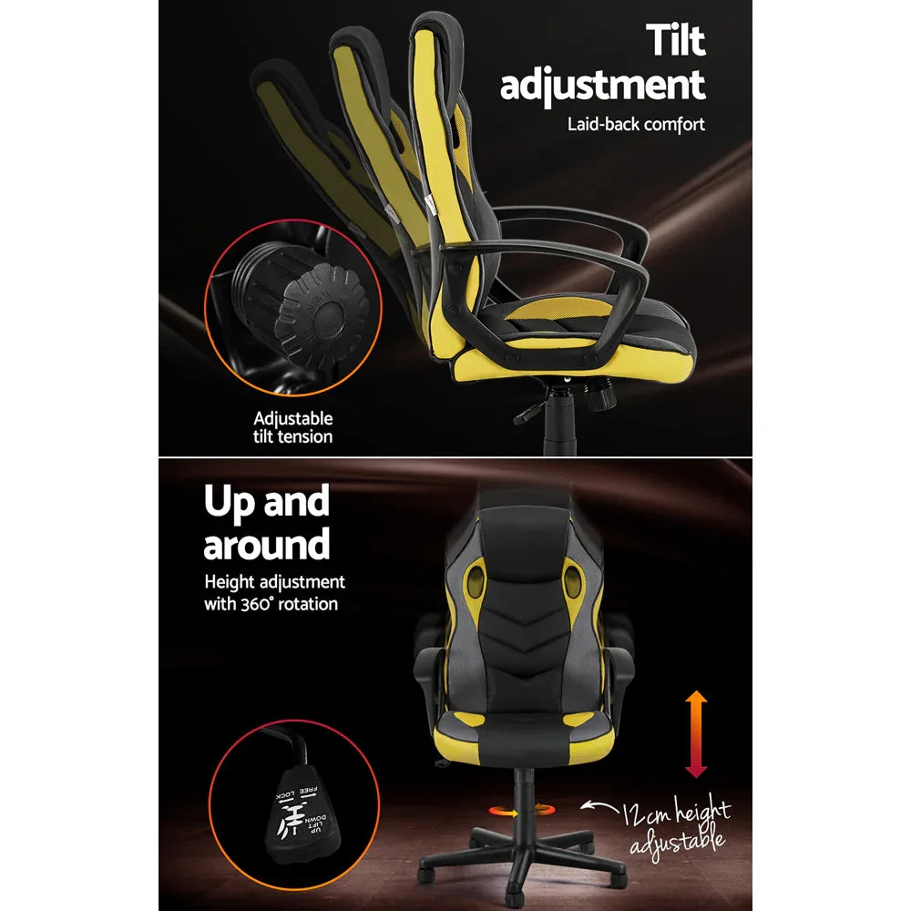 Artiss Gaming Office Chair Computer Executive Racing Chairs High Back Yellow - Mekamart Australia