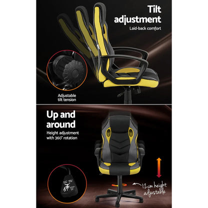 Artiss Gaming Office Chair Computer Executive Racing Chairs High Back Yellow - Mekamart Australia