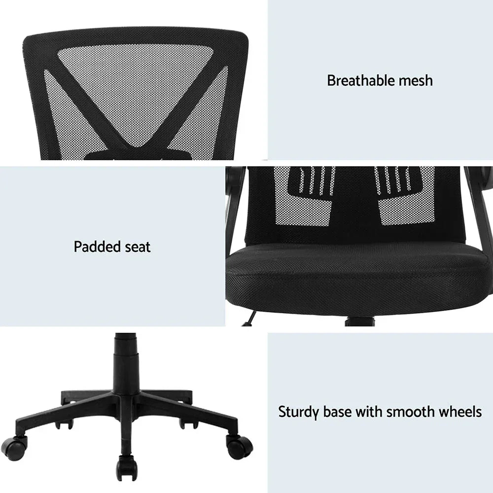 Artiss 2x Mesh Office Chair Mid Back Black