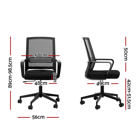 Artiss Mesh Office Chair Computer Gaming Desk Chairs Work Study Mid Back Black - Mekamart Australia