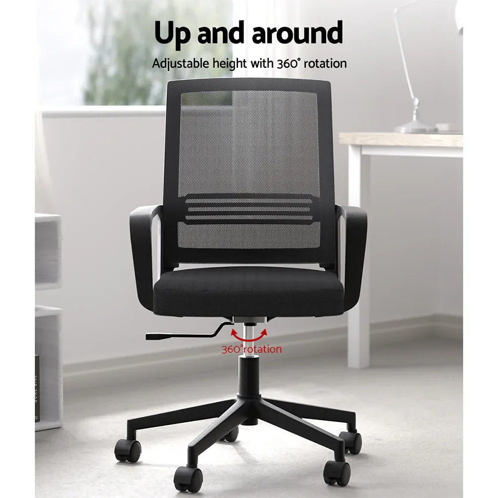 Artiss Mesh Office Chair Computer Gaming Desk Chairs Work Study Mid Back Black - Mekamart Australia