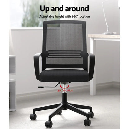 Artiss Mesh Office Chair Computer Gaming Desk Chairs Work Study Mid Back Black - Mekamart Australia