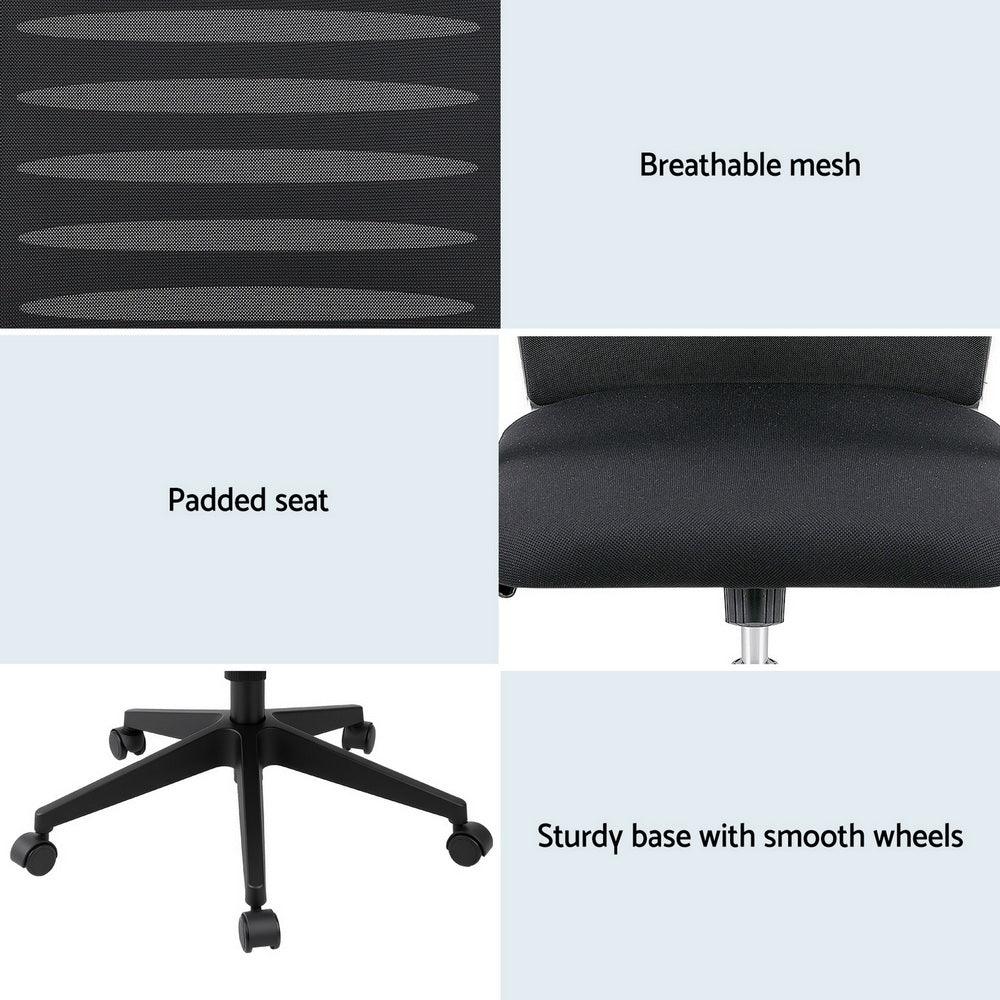 Artiss Ergonomic Office Chair Mesh Computer Desk Chairs with Lumbar Support, Height Adjustment Swivel Chair Mid Back for Home Office Study, Black