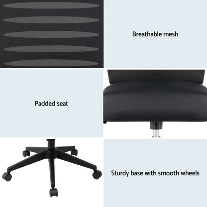 Artiss Ergonomic Office Chair Mesh Computer Desk Chairs with Lumbar Support, Height Adjustment Swivel Chair Mid Back for Home Office Study, Black