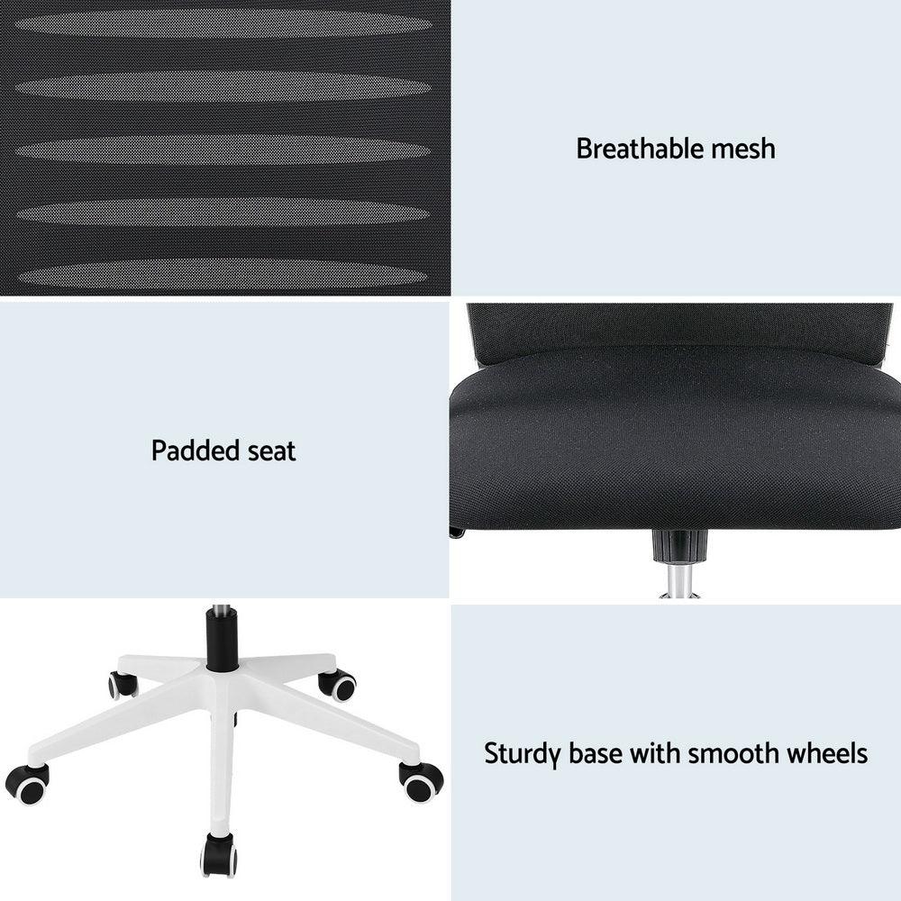 Artiss Ergonomic Office Chair Mesh Computer Desk Chairs with Lumbar Support, Height Adjustment Swivel Chair Mid Back for Home Office Study, Black and White