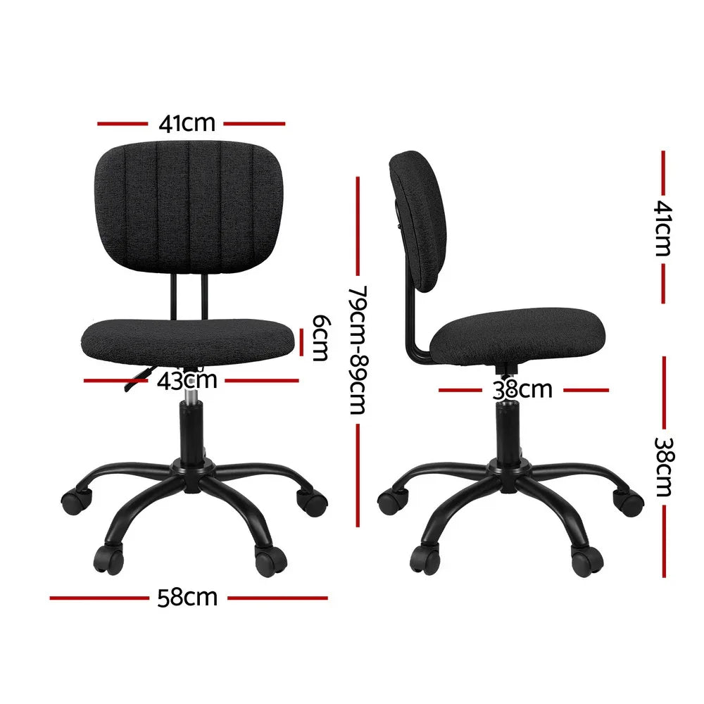 Artiss Armless Office Chair with Wheels, Ergonomic 360° Swivel Home Office Desk Chair, Height Adjustable Computer Task Chair with Fabric Back and Seat for Small Space, Black