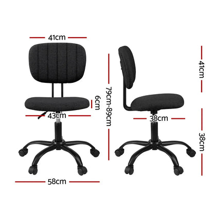 Artiss Armless Office Chair with Wheels, Ergonomic 360° Swivel Home Office Desk Chair, Height Adjustable Computer Task Chair with Fabric Back and Seat for Small Space, Black