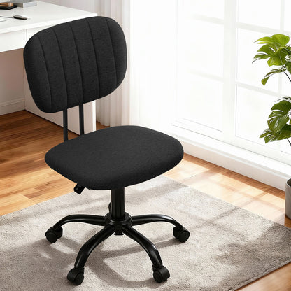 Artiss Armless Office Chair with Wheels, Ergonomic 360° Swivel Home Office Desk Chair, Height Adjustable Computer Task Chair with Fabric Back and Seat for Small Space, Black