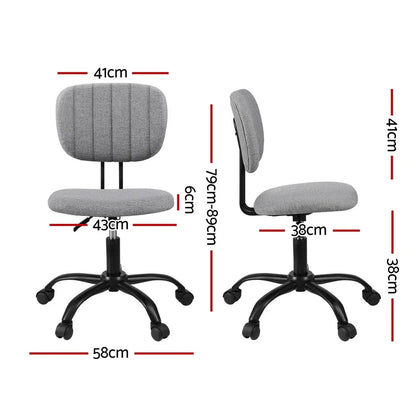 Artiss Armless Office Chair with Wheels, Ergonomic 360° Swivel Home Office Desk Chair, Height Adjustable Computer Task Chair with Fabric Back and Seat for Small Space, Grey