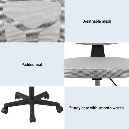 Artiss Armless Office Chair with Wheels, Ergonomic 360° Swivel Home Office Desk Chair, Height Adjustable Computer Task Chair with Fabric Back and Seat for Small Space, Grey