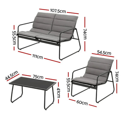 Gardeon 4PCS Outdoor Sofa Set Table and Chairs Cushion textilene Patio Furniture
