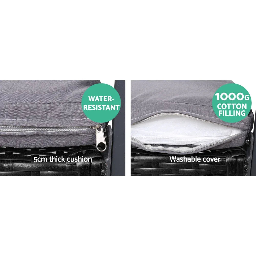 Gardeon 4 PCS Outdoor Sofa Set Rattan Furniture Glass Top Table Chairs Black - Mekamart Australia