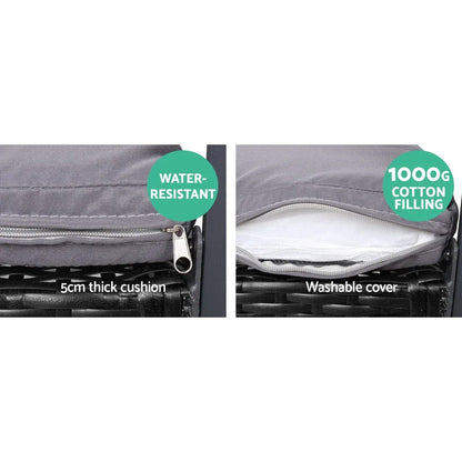 Gardeon 4 PCS Outdoor Sofa Set Rattan Furniture Glass Top Table Chairs Black - Mekamart Australia