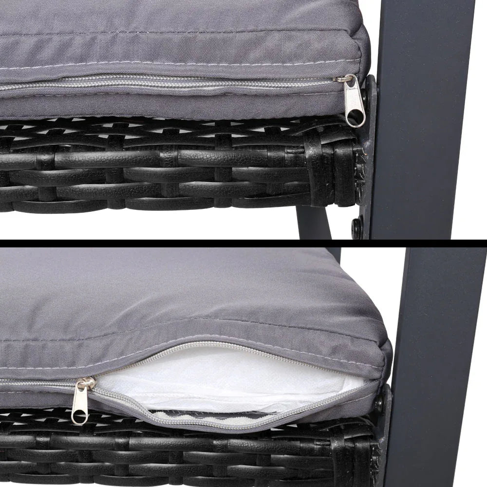 Gardeon 4 PCS Outdoor Sofa Set Rattan Furniture Glass Top Table Chairs Black - Mekamart Australia