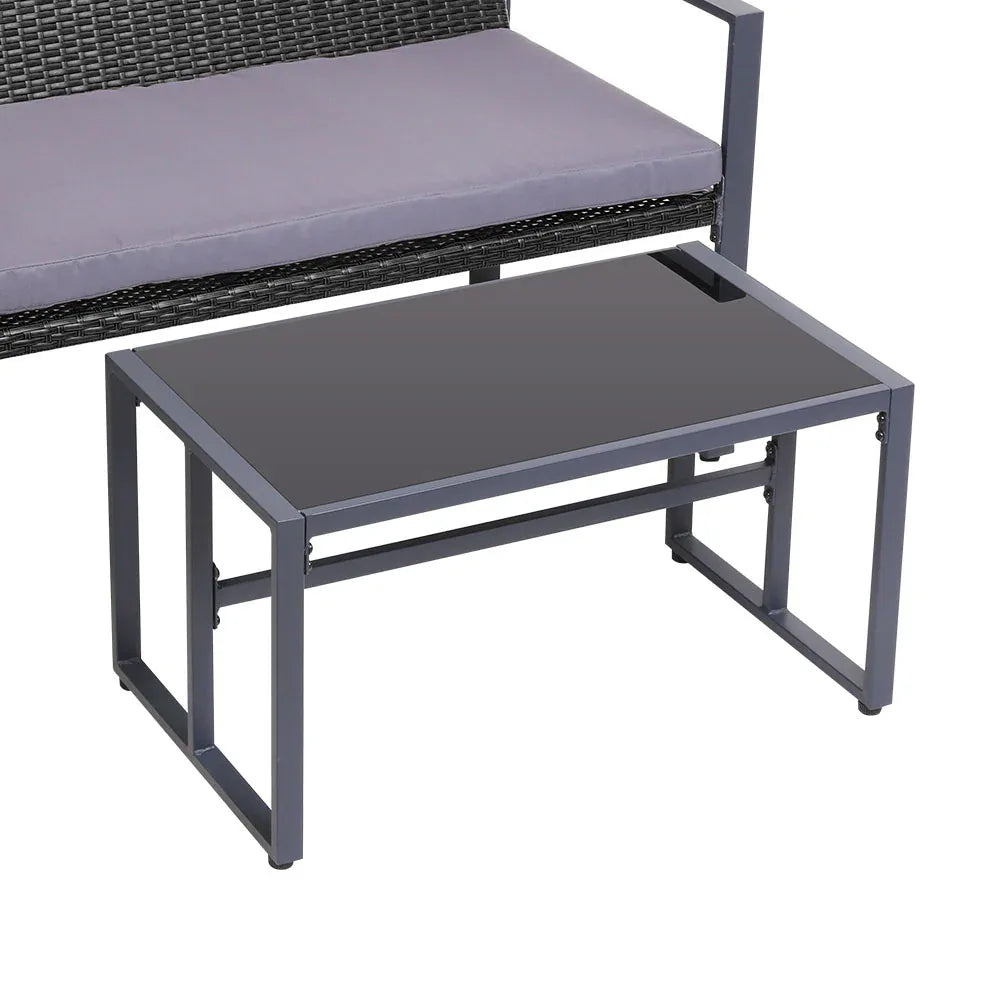 Gardeon 4 PCS Outdoor Sofa Set Rattan Furniture with Storage Cover Chairs Black - Mekamart Australia