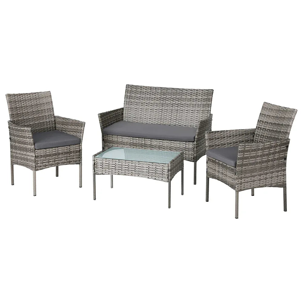 Gardeon 4 Seater Outdoor Sofa Set Wicker Setting Table Chair Furniture Grey - Mekamart Australia