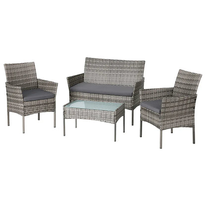 Gardeon 4 Seater Outdoor Sofa Set Wicker Setting Table Chair Furniture Grey - Mekamart Australia