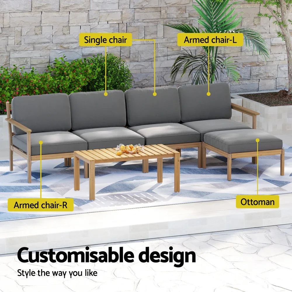 Gardeon 5-Seater Outdoor Sofa Set Wooden Lounge Setting 6PCS