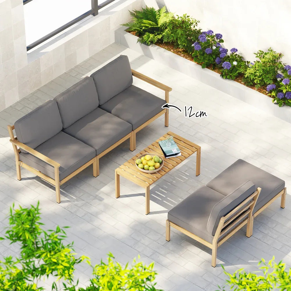 Gardeon 5-Seater Outdoor Sofa Set Wooden Lounge Setting 6PCS