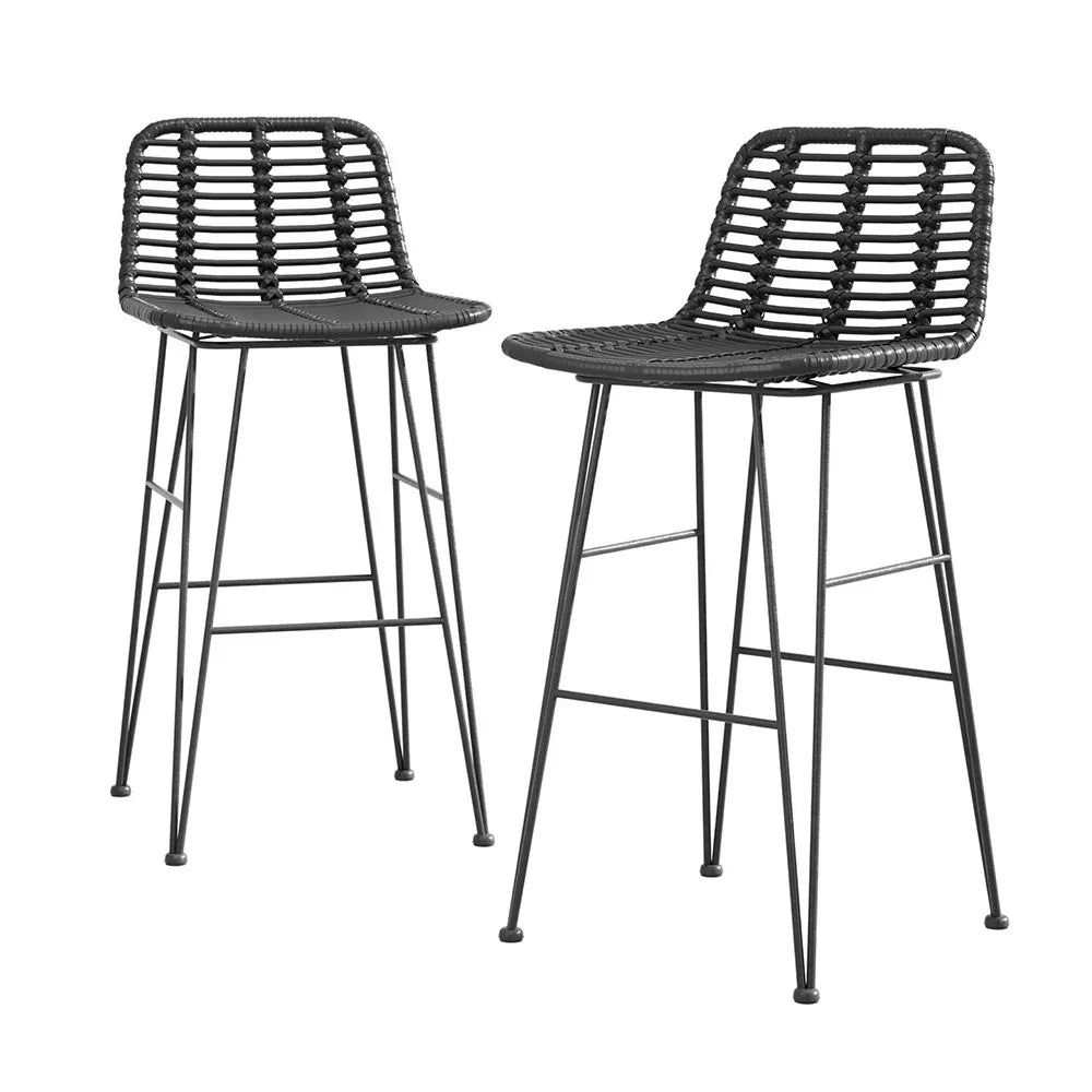 Gardeon 2x Outdoor Bar Stools Rattan Black - Mekamart Australia