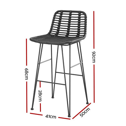 Gardeon 2x Outdoor Bar Stools Rattan Black - Mekamart Australia