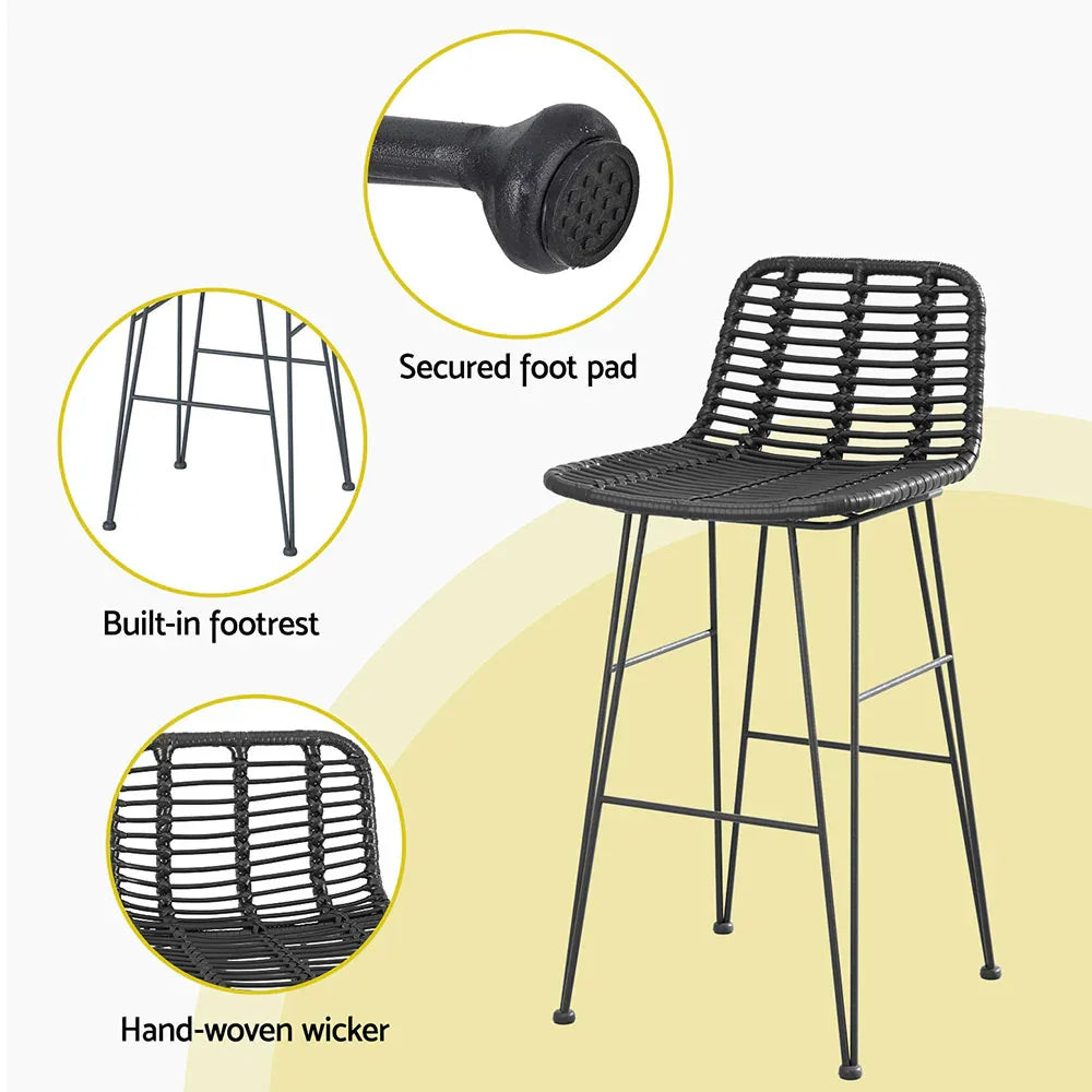 Gardeon 2x Outdoor Bar Stools Rattan Black - Mekamart Australia