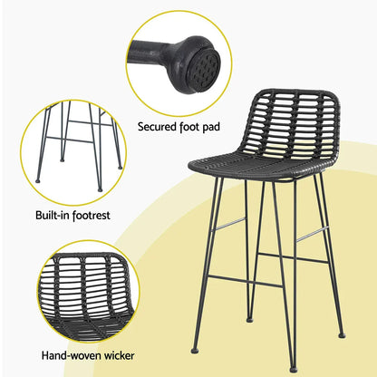 Gardeon 2x Outdoor Bar Stools Rattan Black - Mekamart Australia