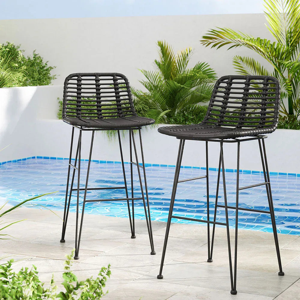 Gardeon 2x Outdoor Bar Stools Rattan Black - Mekamart Australia