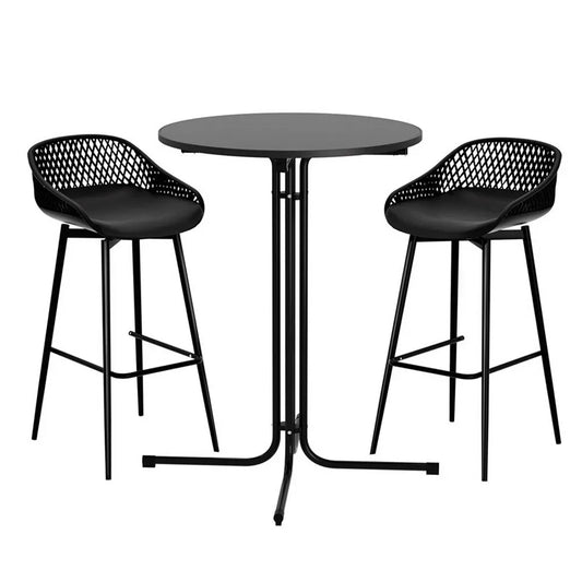 Gardeon 3PC Outdoor Bar Set Stools Dining Chairs Table Patio Furniture Bistro Set Black - Mekamart Australia