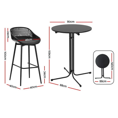 Gardeon 3PC Outdoor Bar Set Stools Dining Chairs Table Patio Furniture Bistro Set Black - Mekamart Australia