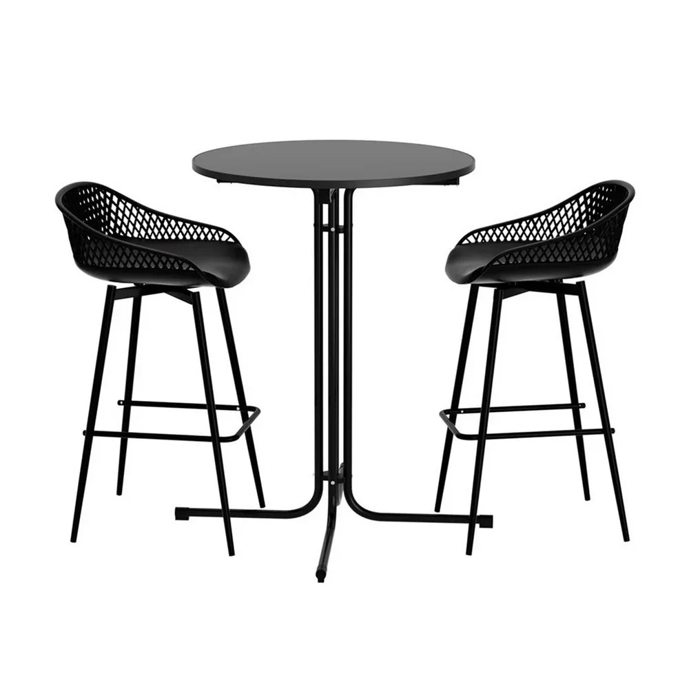 Gardeon 3PC Outdoor Bar Set Stools Dining Chairs Table Patio Furniture Bistro Set Black - Mekamart Australia