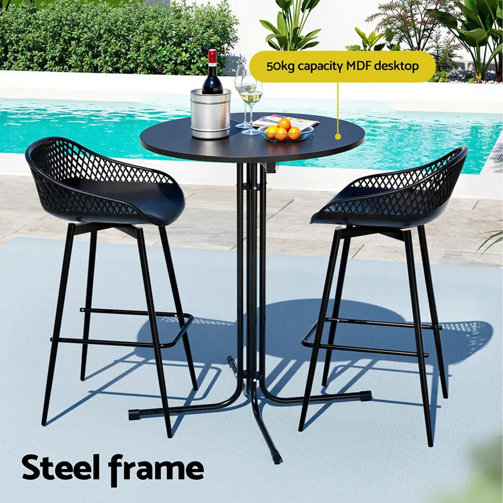 Gardeon 3PC Outdoor Bar Set Stools Dining Chairs Table Patio Furniture Bistro Set Black - Mekamart Australia