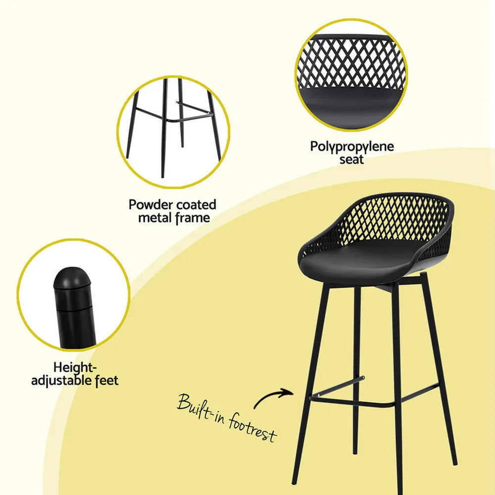 Gardeon 3PC Outdoor Bar Set Stools Dining Chairs Table Patio Furniture Bistro Set Black - Mekamart Australia