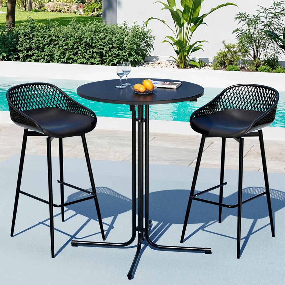 Gardeon 3PC Outdoor Bar Set Stools Dining Chairs Table Patio Furniture Bistro Set Black - Mekamart Australia