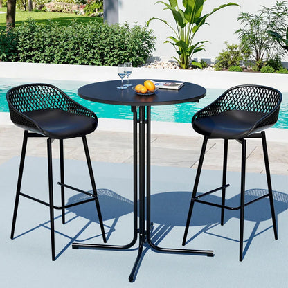 Gardeon 3PC Outdoor Bar Set Stools Dining Chairs Table Patio Furniture Bistro Set Black - Mekamart Australia