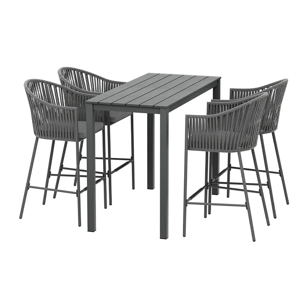 Gardeon 5-Piece Outdoor Bar Set Dining Table Rope Chair Patio Bistro Set - Mekamart Australia