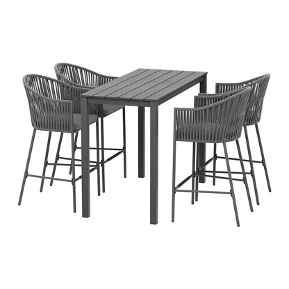 Gardeon 5-Piece Outdoor Bar Set Dining Table Rope Chair Patio Bistro Set - Mekamart Australia