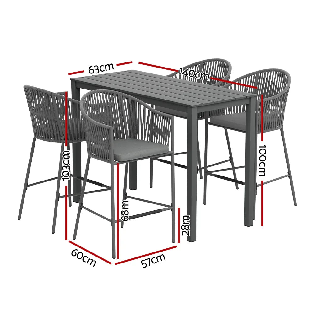 Gardeon 5-Piece Outdoor Bar Set Dining Table Rope Chair Patio Bistro Set - Mekamart Australia
