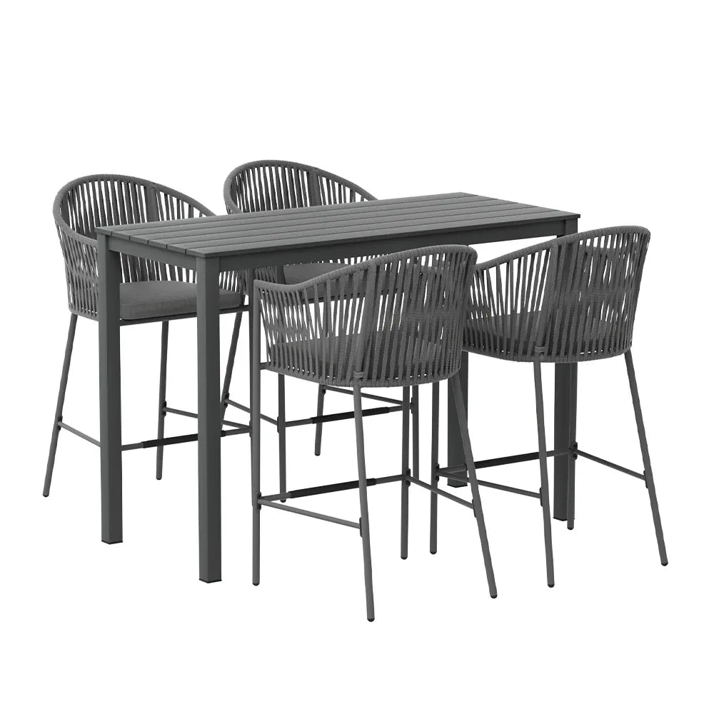 Gardeon 5-Piece Outdoor Bar Set Dining Table Rope Chair Patio Bistro Set - Mekamart Australia