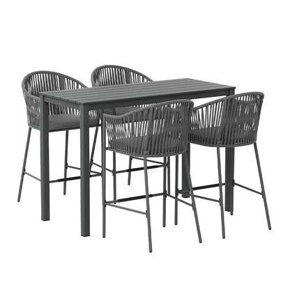 Gardeon 5-Piece Outdoor Bar Set Dining Table Rope Chair Patio Bistro Set - Mekamart Australia