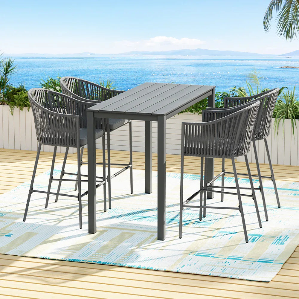 Gardeon 5-Piece Outdoor Bar Set Dining Table Rope Chair Patio Bistro Set - Mekamart Australia